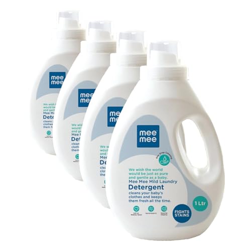 Image of Mee Mee Baby Liquid Detergent 1 L | pH Balanced, Free from Harsh Chemicals, Safe for Mother's Hands & Baby's Skin | Anti-Bacterial, Removes Stains & Odor with One Drop, Hypoallergenic (Pack of 4)