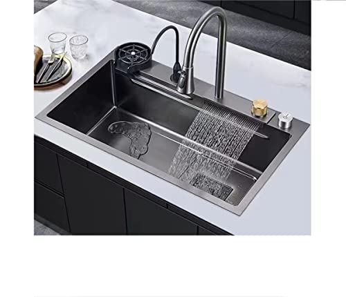 TAXXII Fregadero de Cocina, monoseno, Tipo Cascada, con diseño de Lluvia voladora, para lavavajillas doméstico, estación de Trabajo (75x45cm)