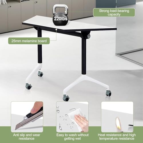 Folding Conference Table 47.2\",Conference Room Table with Wheels T Shaped Modern Meeting Table for Office Meeting Conference Room (6 Pack)