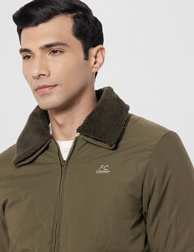 Image of Qube By Fort Collins Men's Fur Collar Bomber Jacket - Padded Quilted Puffer Winter Jacket for Men | Full Zip Warm Aviator Jacket with Sherpa Collar & Flap Pockets for Winter Wear & Daily Use