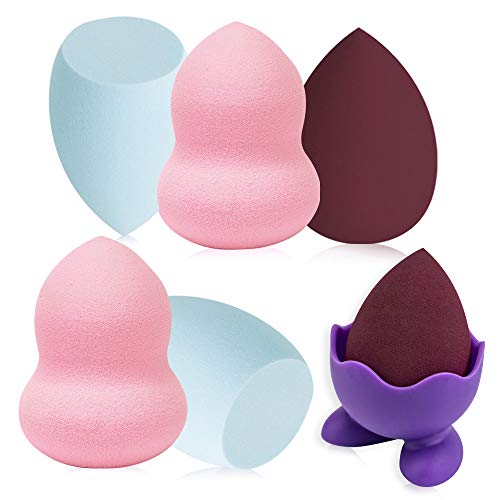 GIRO 6 Pcs Beauty Blenders Makeup Sponges For Foundation 3 Shapes of Blending Sponge Cruelty Free and Vegan,Including 1 Pcs beauty blender holder