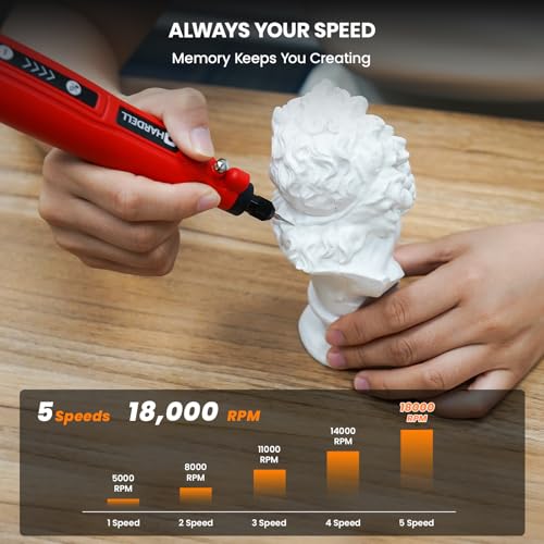 Image of HARDELL Cordless Rotary Tool, 5 Speed Rechargeable Engraving Pen - Electric Engraving Tool for 60+ Surfaces - Beginner Friendly with 37 Accessories, Ultimate Engraving Pen Kit for Artists & DIYers