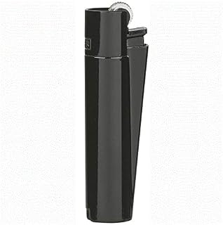 Solid Metal Flint Ignition Clipper Lighter BLACK colour - Brushed Chrome Finish - Comes in Embossed Presentation Tin