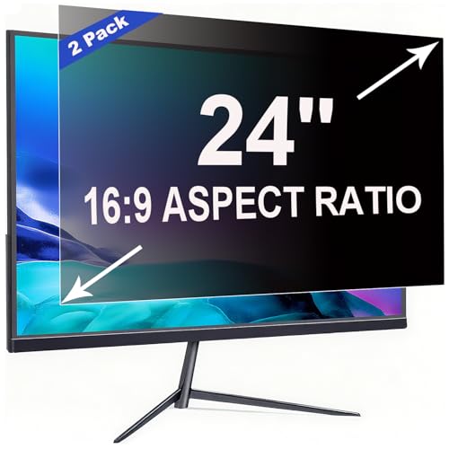ruord 2 Pack Privacy Screen for 24 Inch 16:9 (53.2x29.9cm) computer Monitor - Blue Light Filter & Anti-Glare Removable Screen Privacy Shield | PC Protector Film for Office