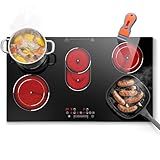 SNDOAS Plaque Vitrocéramique 5 Feux 8400W, 90cm Plaque de cuisson Electrique avec Zone Ovale Pour Plats à rôtir, Table de Cuisson Vitrocéramique, Commande Tactile, Minuteur, pour Toutes Casseroles