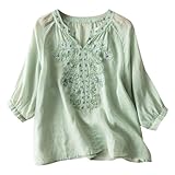 tsaChick Bluse Damen Kurzarm Sale Angebote WeißE Bluse Damen Baumwolle Leinen Sommer Classic Bluse Stickerei Große Größen Rundhals 3/4-Arm Sportshirt Damen Activewear-T-Shirts für Damen DXA15