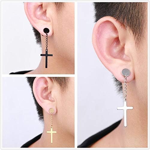 XHBTS 6 Pieces Dangle Cross Earrings Stainless Steel for Men Women Black Silver Gold for Women Men with Mini Cloth and Mini Box - Image 4
