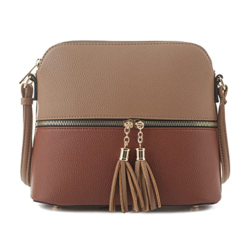 Image of SG SUGU Lunar Lightweight Medium Dome Crossbody Bag Shoulder Bag with Tassel | Zipper Pocket | Adjustable Strap
