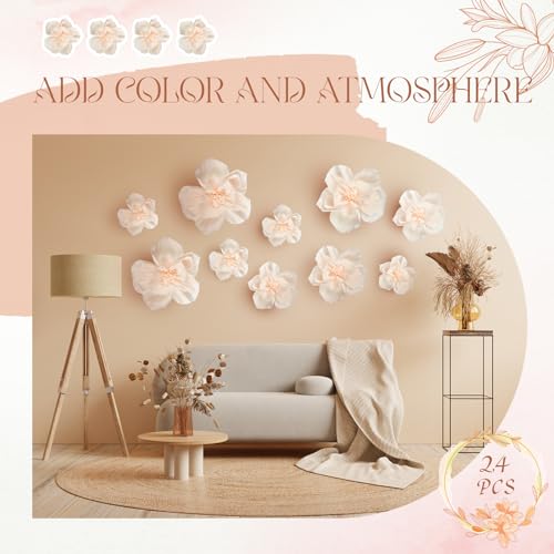 Image of Cholemy 24 Pcs Tissue Paper Flowers, Crepe Paper Flowers Decorations 8 inch 10 inch 12 inch for Wedding Party Baby Bridal Shower Carnival Party Birthday Nursery Wall Decor (Beige)