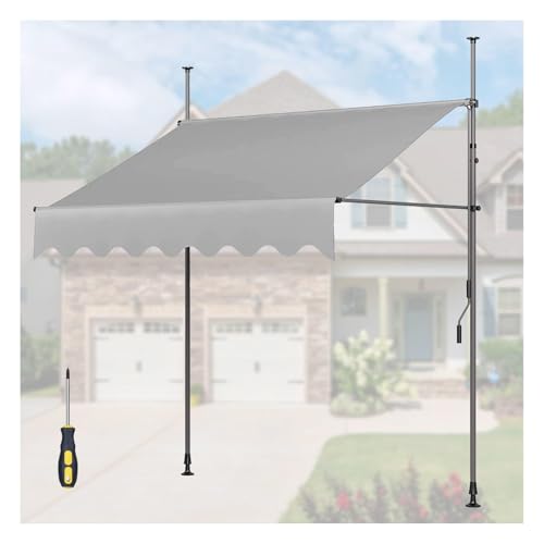QianyiTrCoy NO Drilling Outdoor Awning Adjustable Patio Awnings with Screwdriver, for Any Window or Door,LightGray-1.5m