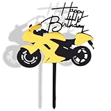 Vanyibro Acrylic Motorbike Birthday Cake Topper，Black and Gold Cake Decorations