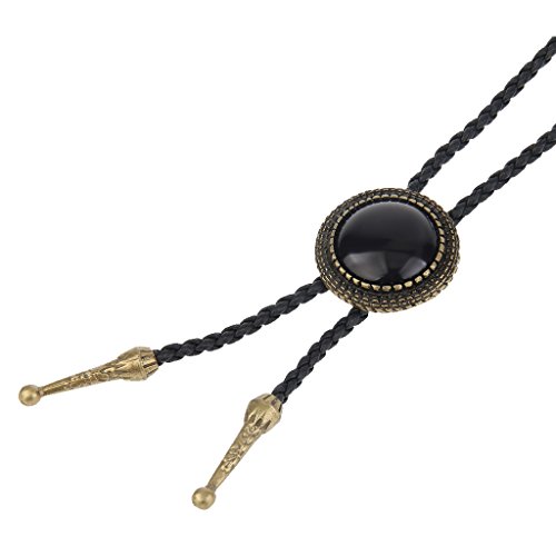 Image of GelConnie Bolo Tie for Men Women Western Cowboy Turquoise Leather Necktie | Natural Stone Bolo Tie Necklace for Women Rodeo Cowboy Leather Necktie Native American Western Cowgirl Ties Adjustable Cord