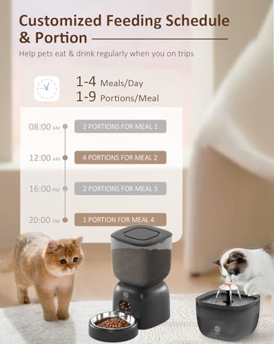 Automatic-Cat-Feeder-and-Dog-Water-Fountain-Set-with-Pet-Food-Bowl-Wired-or-Battery-Operated-Smart-Portion-Control-Timer-Locking-Lid-Voice-Recorder-Black