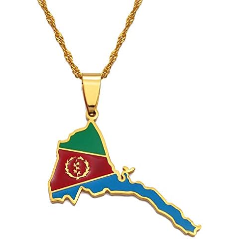Hafrita Eritrea Map Flag Pendant Thin Necklaces Gold African Map Of Eritrean Necklace, 45cm or 17.7inch, Metal, Agate Cover