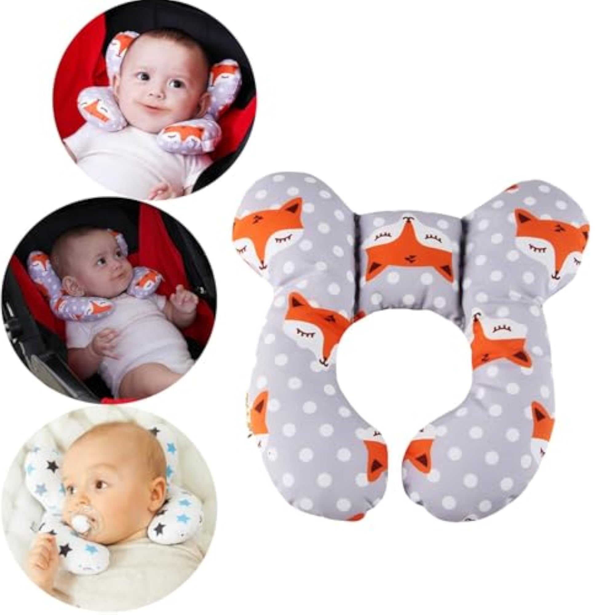 U Shaped Head Neck Support Pillow for Infants, Fox Design