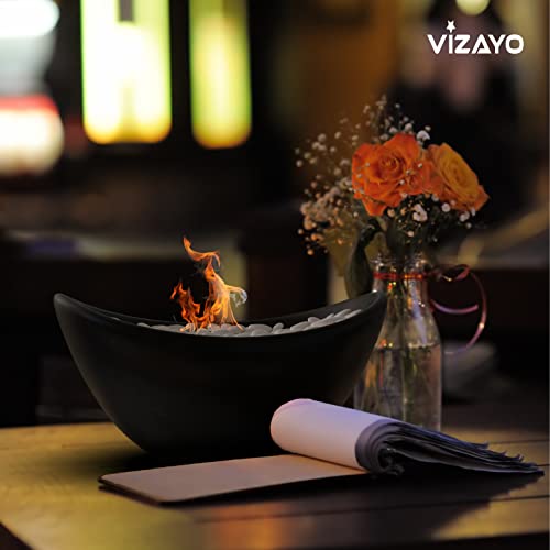Vizayo Tabletop Fire Pit Bowl - 11 X 5.3 Inch Indoor Outdoor Table Top Firepit - Use Gel Fuel Cans, Bioethanol Or Isopropyl Alcohol - Tabletop Fireplace For Balcony, Pool, Patio Decor - Black #TOP1