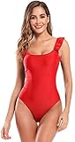 SHEKINI Mujer Traje de Baño de una Pieza Traje de Baño de una Pieza Traje de baño Sexy con Cordones (S, Rojo)