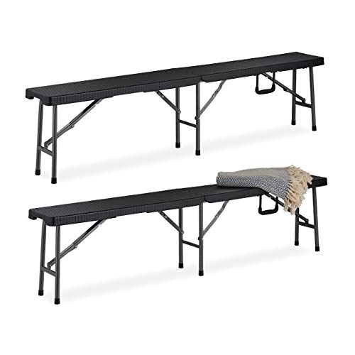 Relaxdays Panca, Set da 2x Panche, per Eventi in Terrazza & Giardino, Plastica, Sagra & Birreria, 43x179x24,5 cm, nero