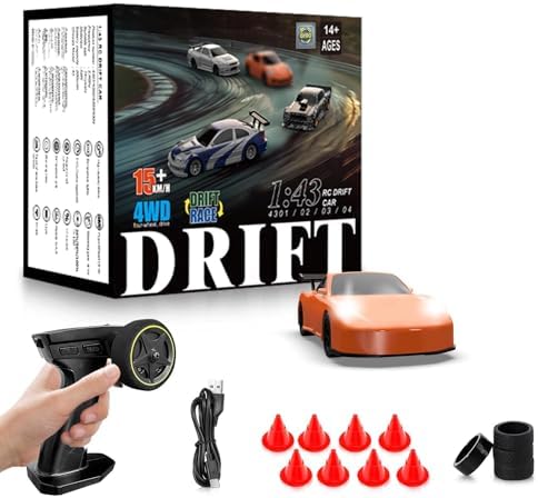 RC Drift car, 1/43 Mini Rc Drift car with Gyroscope, 2.4GHz Full Proportional Remote control Cars, 4WD High Speed Racing with Lights, Racing Tires, Model Cars Gift for Adults, Kids, Boys, Girls