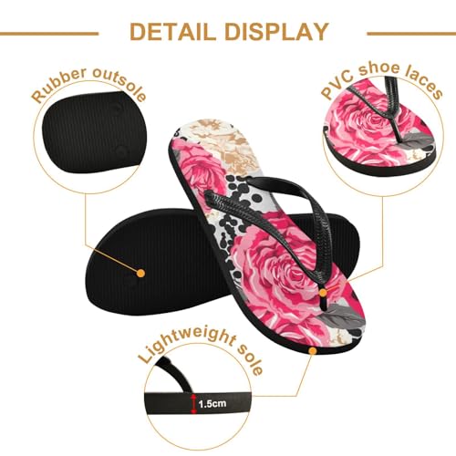 Red Rose Leopard Beach Summer Casual Flip Flop Sandals Non-Slip Quick Dry for Women Men 214B25542