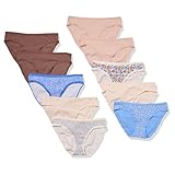 Amazon Essentials Braguita de bikini de algodón (disponible en tallas grandes) Mujer, Pack de 10, Multicolor/Flores Pequeñas/Lunares/Floral, 40