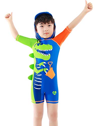 Childlike Me Baby Toddler Boy One Piece Swimsuit Boys Short Sleeve Sunsuits with Hat UPF 50+ Cool Crocodile (18-24 Months) - Thumbnail 6