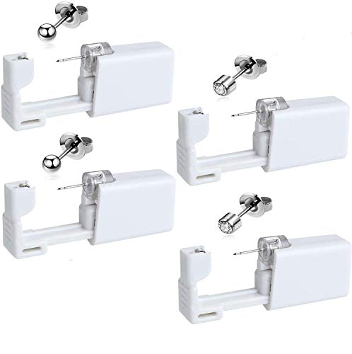 4 Pack Self Ear Piercing Gun Disposable Self Ear Piercing Gun Kit Safety Ear Piercing Gun Kit Tool-4mm Crystal+3mm…