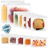 SPLF 12 Pack Dishwasher Safe Reusable Food Storage Bags (5 Sandwich 5 Snack 2 Gallon), BPA Free Freezer Bags Leakproof Silicone and Plastic Free Lunch Bags Fridge Organization