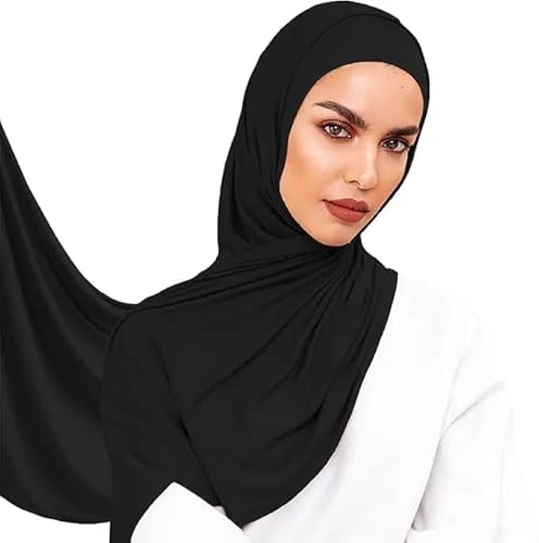 سكارف وحجاب قطن خفيف الوزن للنساء ناعم ومزود بمسامات للتهوية ومريح للاستخدام اليومي من بريميوم، لون أسود