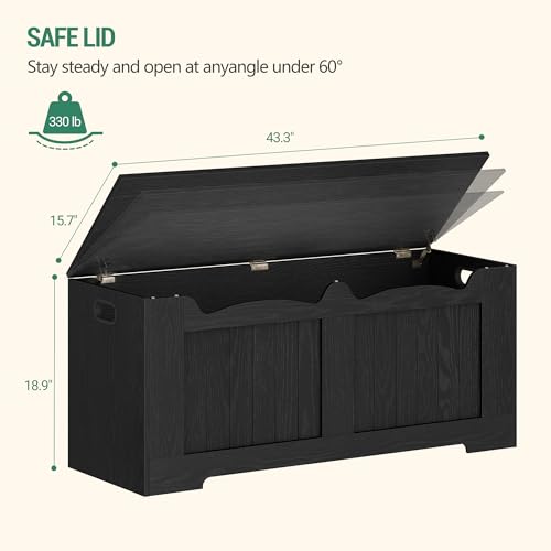 Image of Hzuaneri 43.3 inch Storage Chest, Extra Large Storage Bench Trunk with 2 Hinges, Wooden Box, Lift-Top Chest Organizer, Shoe Bench for Entryway, Bedroom, Living Room, Black SB25504X