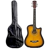 38 Inch Full Size Acoustic Guitar Cutaway Design Hardwood Finish & Steel Strings (Natural)