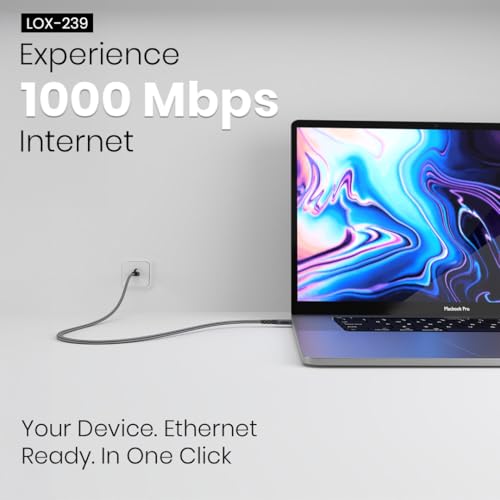 Image of Lapcare Type-C to RJ45 Gigabit Ethernet Adapter Cable | USB-C to LAN 1000 Mbps High-Speed | 3M Braided Nylon | USB 3.1 SuperSpeed | Compatible with Laptop, MacBook, Router