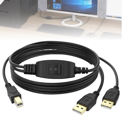 Aicharynic Drucker Kabel Splitter: 2 USB-A-auf-USB-B-Druckerkabel mit Toggle-Taste, 2 in 1 Verteiler für Computer, Faxgeräte, Scanner, 2,5M + 2M