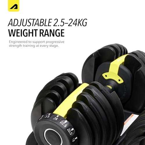 Image of Boldfit Adjustable Dumbbells Set for Gym & Home Workout Dumbbell Set for Men & Women Exercise Equipment for Home Gym Strength Training Powerflex- Yellow & Black, 2.5kg-24kg Each (1 Pair)