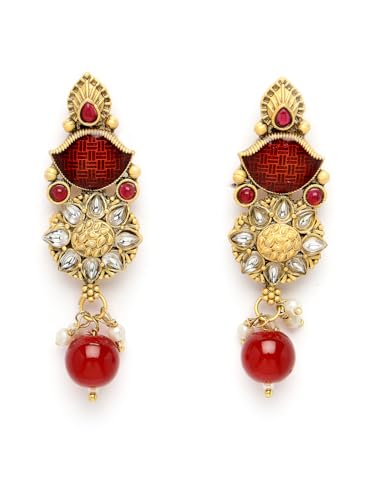 Image of Adiva Stylish Traditional Gold-Plated Kundan Stone Pearls & Beads Meenakari Handcrafted Necklace with Earrings Jewellery Set for Women & Girls