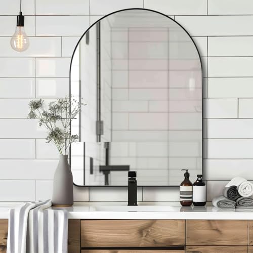 Image of ANDY STAR 30x40 Inch Arched Wall Mirror, Stainless Steel Frame Metal Frame with Black Finish, Large Arch Mirror Perfect for Bathroom, Vanity, Living Room