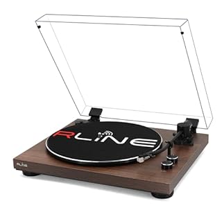 RLINE - Giradischi Vinili Bluetooth Noce, Lettore Vinili 33 e 45 Giri, Piatto 12" con Bordo Cromato, Piedini Antivibrazione, Cartuccia Magnetica AT3600, Pre-amplificatore Attivabile