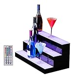 SUNCOO 24 Inch 3 Step LED Lighted Liquor Bottle Display Illuminated Bottle Shelf 3 Tier Home Bar Drinks Lighting Shelves with Remote Control