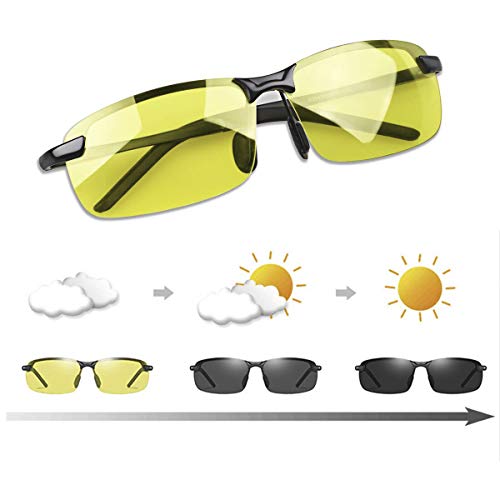 YIMI Photochrome Polarisierte Sonnenbrille Sportbrille Selbsttönend Fahrradbrille mit UV400 Schutz Brillen Herren Damen für Tag und Nacht Autofahren Radfahren Klettern Angeln Skilaufen Golf Laufen