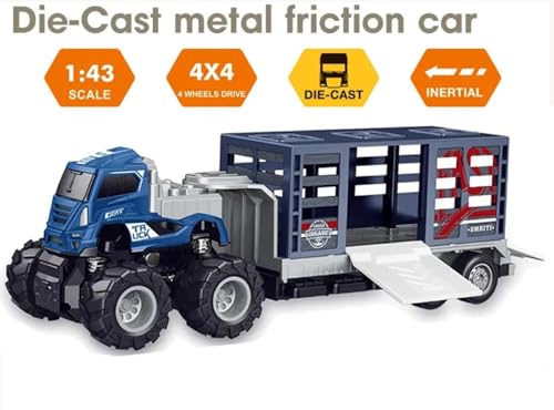 Image of Friction Powered Animal Car Carrier Container Truck Metal Die cast Models Animal Transport Toy for Kids boy Truck Pull Back Vehicle Miniature Toys Gift (Pack of 1, Multicolor)