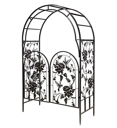 Plow & Hearth Metal Hummingbird And Flower Design Garden Arbor With Gate, Functional And Stylish Plant Support, Durable And Strong Steel Construction, Easy To Assemble, 53" W X 22¾"D X 84" H #TOP26