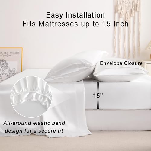 NTBAY King Satin Sheet Set, 4 Piece, White - image 5