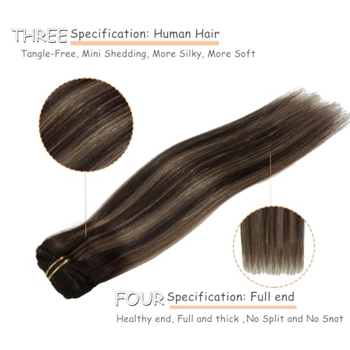 Caliee Clipe de extensões de cabelo em cabelo humano ombré castanho escuro #2 para castanho escuro #