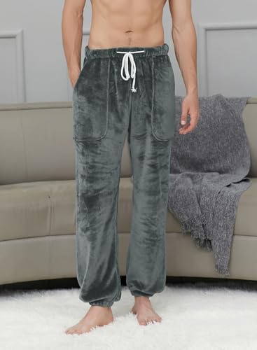 Cromoncent Men's Soft Fleece Joggers - Cozy Plush Lounge Pants with Pockets, Thickened Sleepwear S-XXL2