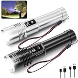X.Store High Lumens Rechargeable Flashlight 2 Pack - USB-C Fast Charging Tactical Flashlights Waterproof, 6H Runtime, 3 Modes Adjustable Focus for Camping Hiking Emergencies Black