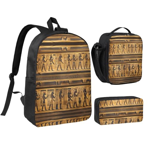 Sac à dos hiéroglyphes égyptiens trois pièces grand volume en toile