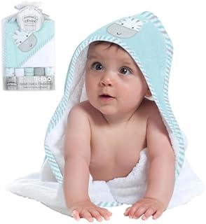 Mother's Choice Hooded Baby Towel with 5 Face Cloths for Newborn | Lightweight Cotton Rich Absorbent Large Baby Bath Towel for Newborn Boys and Girls | 75x75cm, Cow