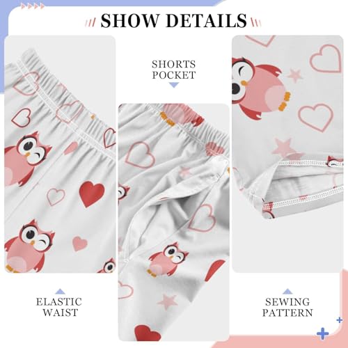Owl Red Love Heart Boys Long Pants Soft Trousers Elastic Waist Kids Lounge Bottoms with Pockets S-XL4