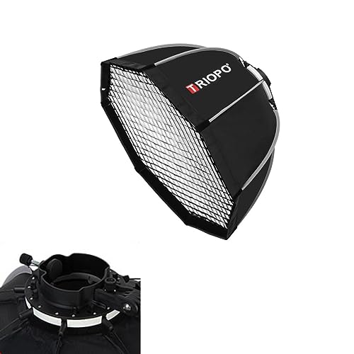 Triopo KX55 Soft Box 21,6 pouces/55 cm avec Grille en nid d'abeille, boîte à lumière octogonale pour Photographie Godox V1 AD200Pro Flash à tête Ronde SpeedliteSoft Box diffuseur de lumière