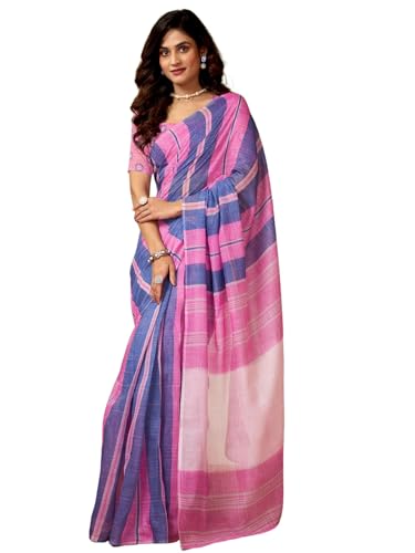 Image of Satrani Women's Chanderi Cotton Printed Ready To Wear One Minute Pre Pleated Readymade Saree with Unstitched Blouse Piece